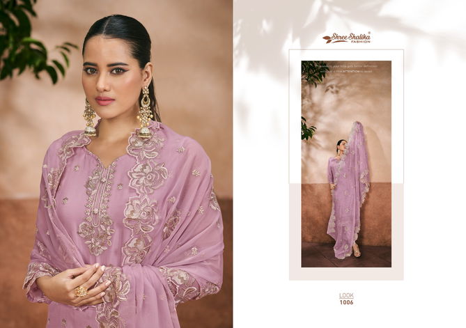 Ruhani By shree Shalika Organza Chiffon Embroidery Dress Material Suppliers In India